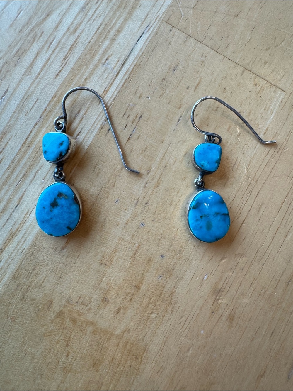 Sterling Silver Turquoise Two-Stone Dangle Earrings 12g Southwestern Style